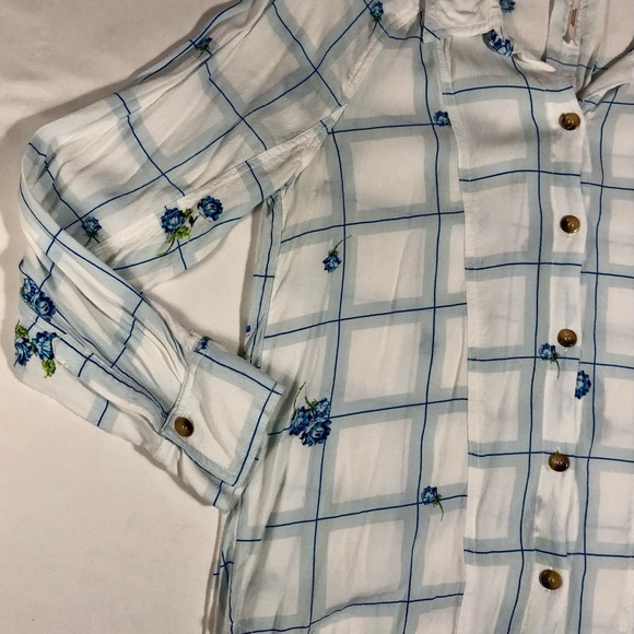Free People Women’s Small Floral Geometric Viscose Button Up Long Sleeve Shirt - Picture 3 of 8